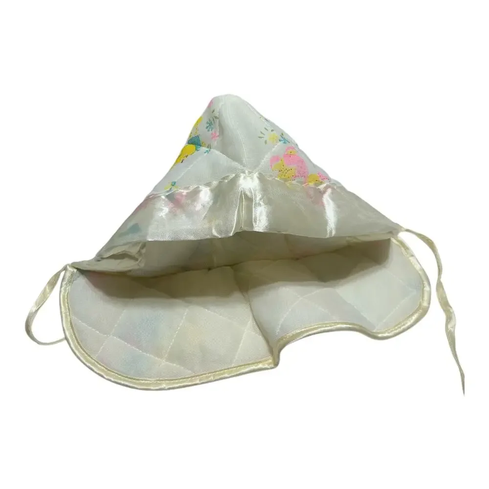 Vintage Baby Hood Detached Stand Alone Hood Satin Bears Flowers Print